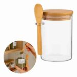RECIPIENTE VIDRIO CON TAPA Y CUCHARA MADERA