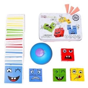 JUEGO CARITAS CAMPANA CAJA METAL