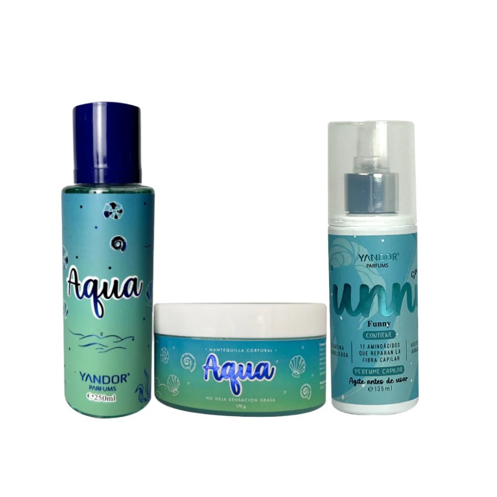 Kit de Splash y Mantequilla Corporal con Escarcha Aqua + Perfume del Cabello (Aqua, Funny)