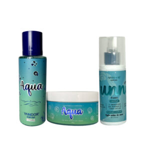 Kit de Splash y Mantequilla Corporal con Escarcha Aqua + Perfume del Cabello (Aqua, Funny)